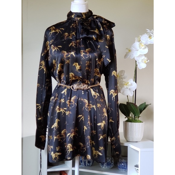 Ganni Dresses & Skirts - Brand New GANNI HORSE PRINT SATIN SILK STRATCH MINI SHIRT DRESS with tags